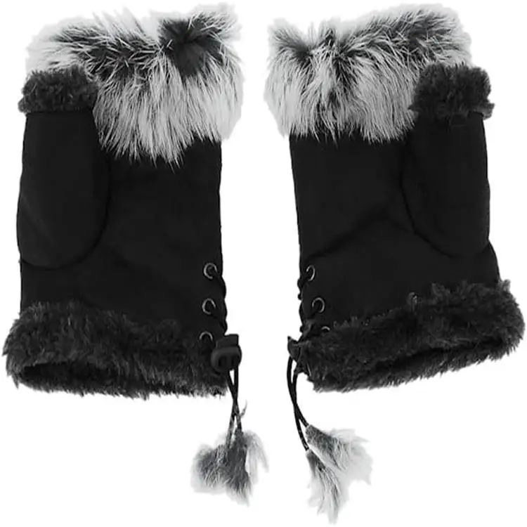 Winter warm no finger suede leather driving gloves