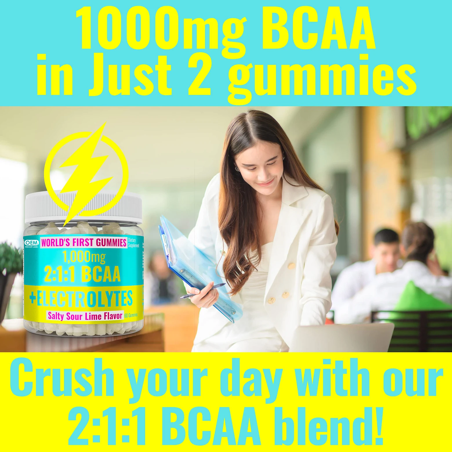 Custom Electrolyte BCAA Gummies Electrolytes Branched Chain Amino Acids Potassium Sodium Salt for Runners for Energy Support
