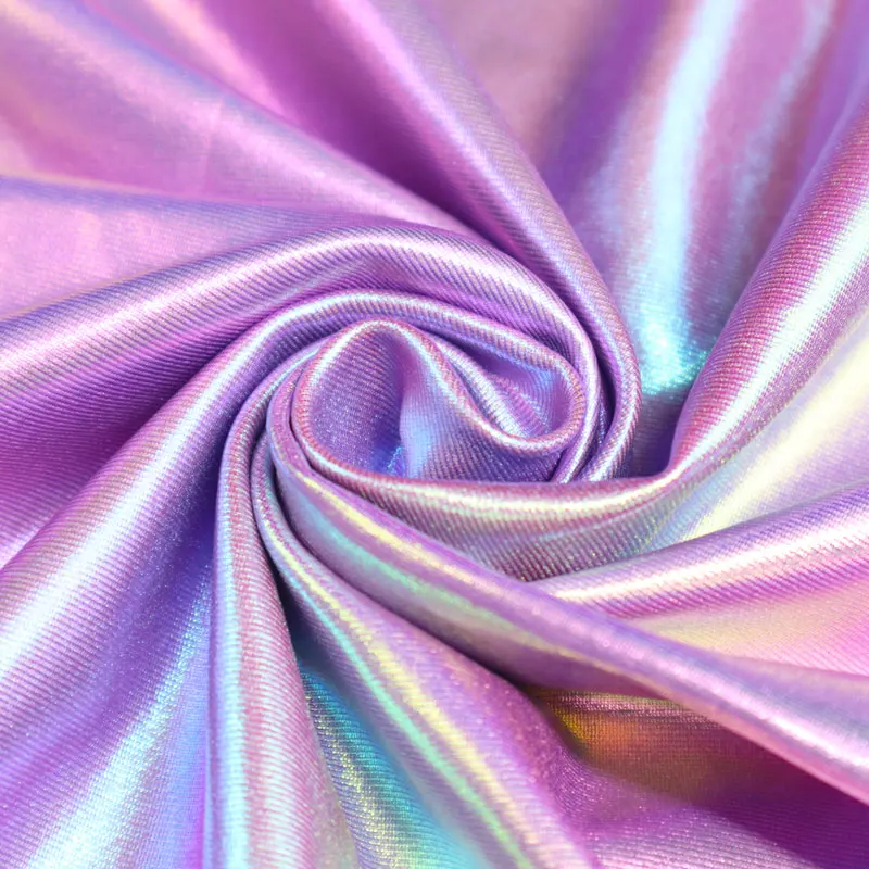 mermaid shiny 80% nylon 20% spandex holographic metallic foil print fabric for swimwear