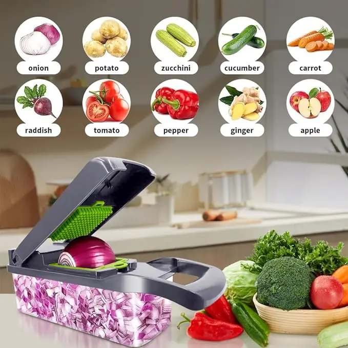kitchen multi 14 In 1 manual fruit vegetable cutter potatoes peeler onion dicer veggie slicer vegetable chopper
