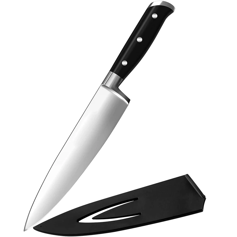 Кухонный нож шеф-повара 8 дюймов кухонный с футляром из углеродистой нержавеющей стали для резки пищевых продуктов черный 1000 шт.