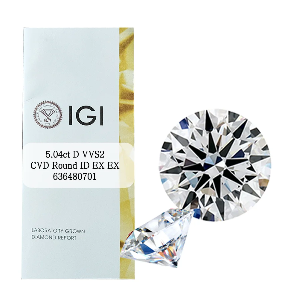 Solen Tenth  Igi D Vs2 Round 4Ct Loose Diamond Stone 100% Lab Diamond Price Per Carat Lab Grass Diamond