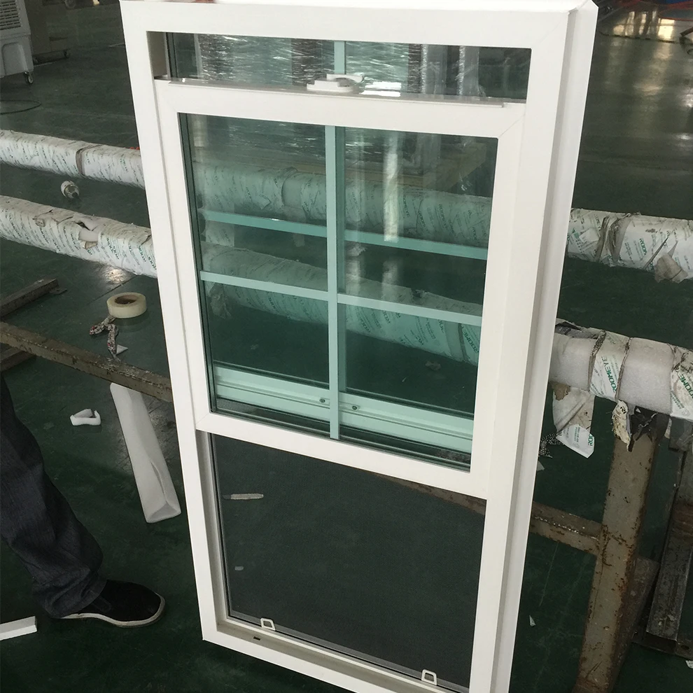 China manufacturer north American style plastic vinyl windows single double hung windows cheap house window for sale