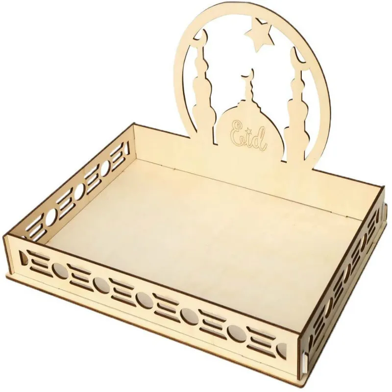 
Muslim Islamic Wooden Eid Party Food Serving Tableware Tray Ramadan Eid Mubarak Decoration 