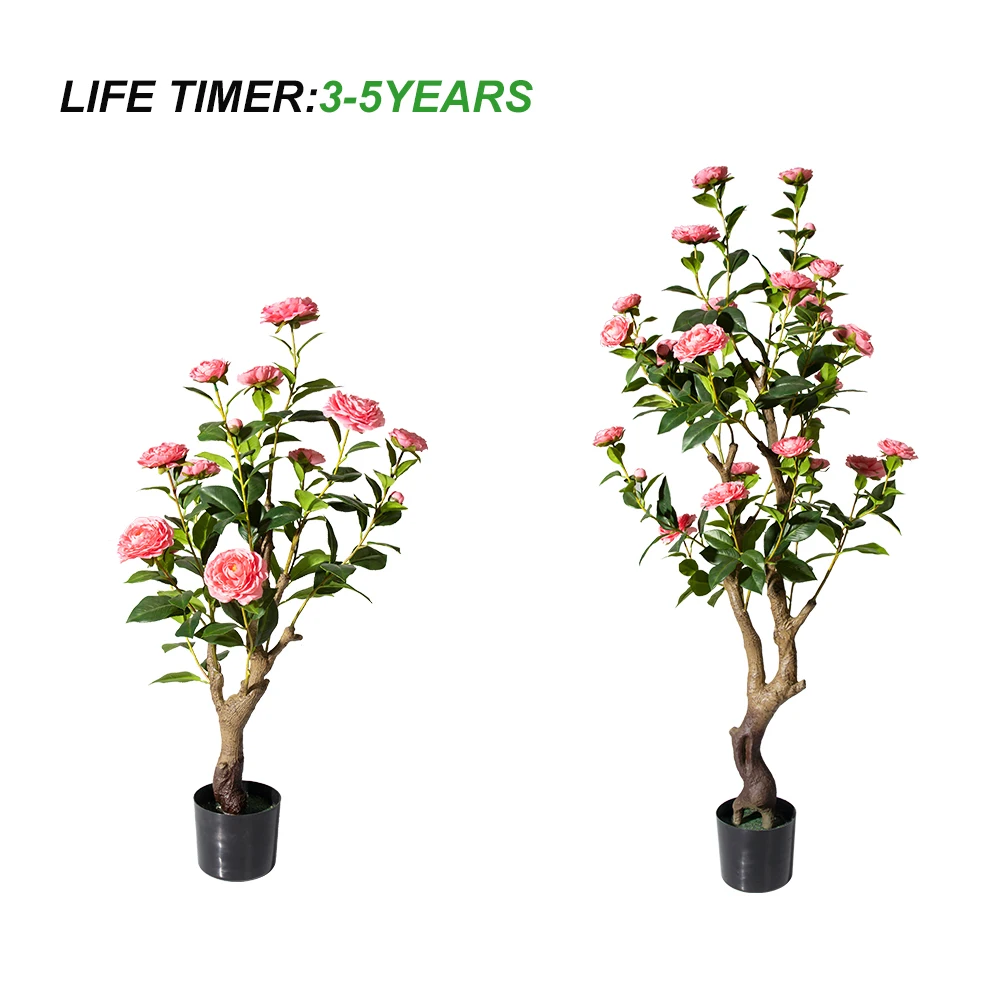 PZ-4-83/84 High Quality Topiary Flower Plant in Black Pot Artificial Blooming Camellia Floral Tree for Indoor Outdoor Decor
