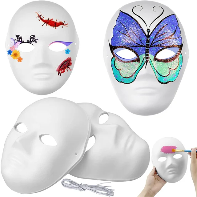 DIY Full Face Paper Masks for Halloween White Blank Masquerade Mask Handmade Animal Paper Mask for Mardi Gras Cosplay Party