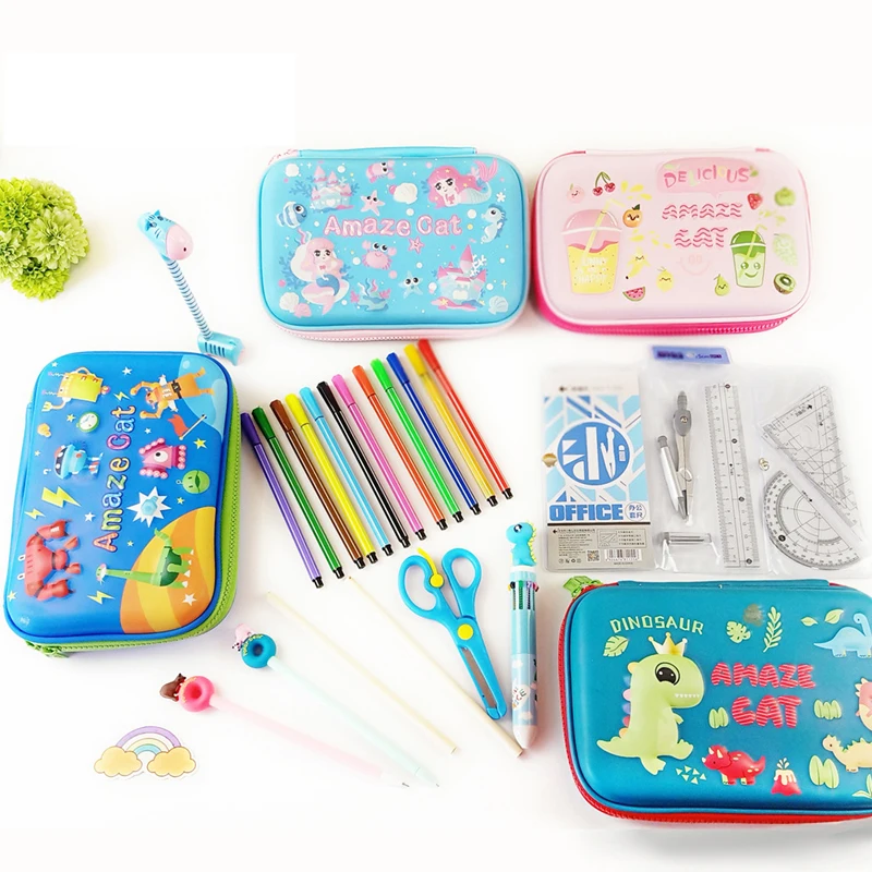 School kids stationery box big Capacity with compartment custom EVA pencil case