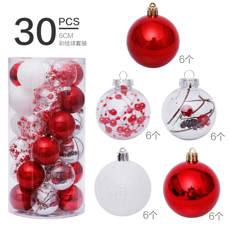 30PCS SET  Christmas Tree Ornaments  Colorful 6cm DIY Christmas Balls