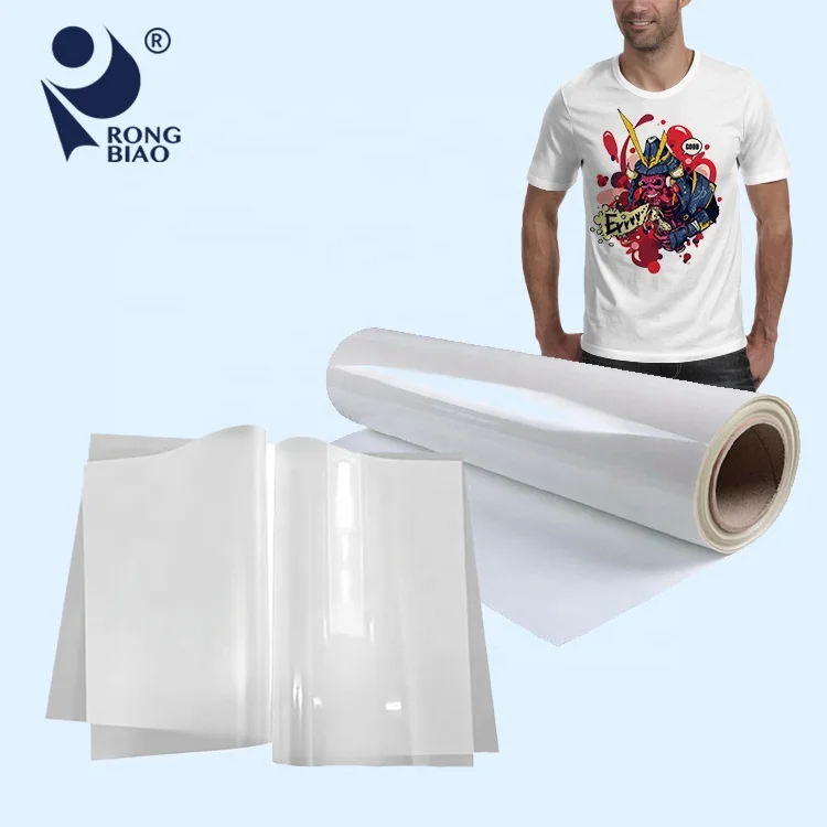 RONGBIAO 75mm Hot Peel Heat Transfer PET Film A3 30cm 33cm 60cm Roll Hot Peel Non-slip Dtf Film For Dtf Printing