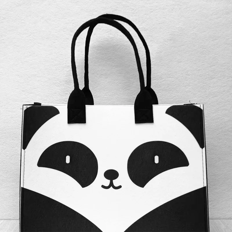 Wholesale Panda style Custom printed logo women tote bag wool felt ladies shopping shoulder bag handbag