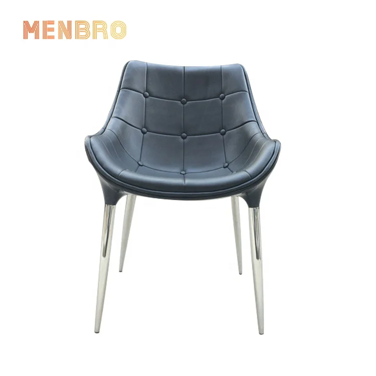 
Modern designer black leather stainless steel metal tufted Langham single Chair 