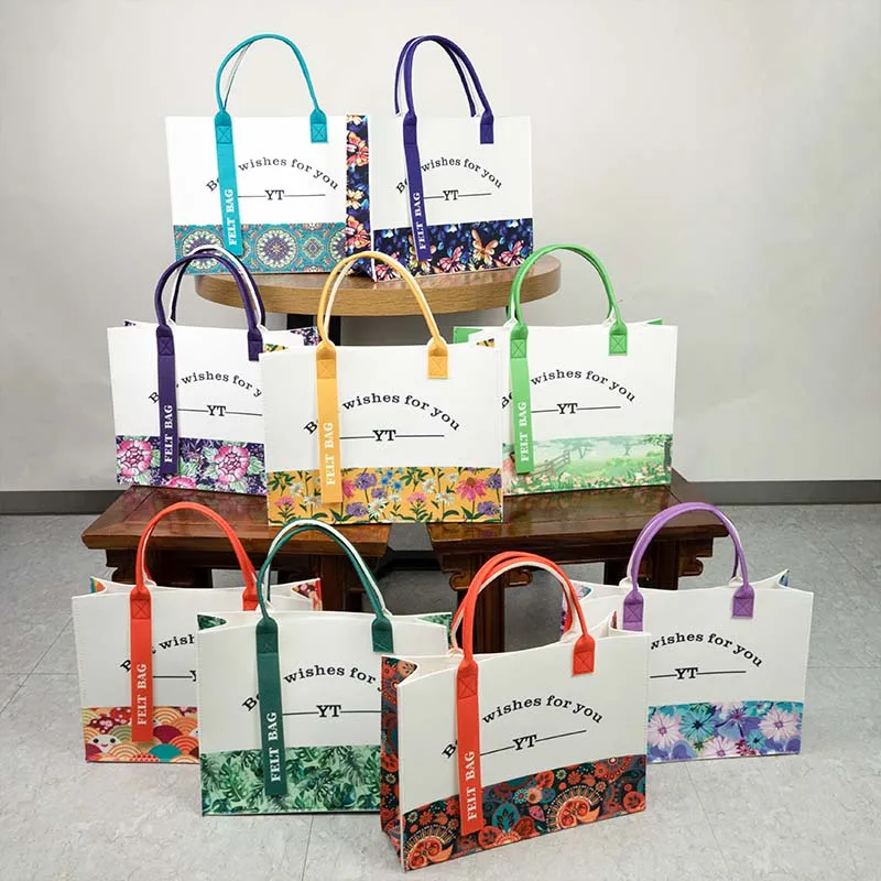 New Fashion Pattern Felt Tote Bag with Custom Printed Logo for Advertising Business Promotion Gift