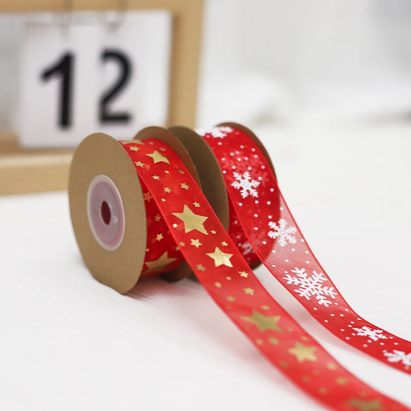 JAYWOOD Red Organza Christmas Handmade Ribbon Christmas Decoration Ribbon