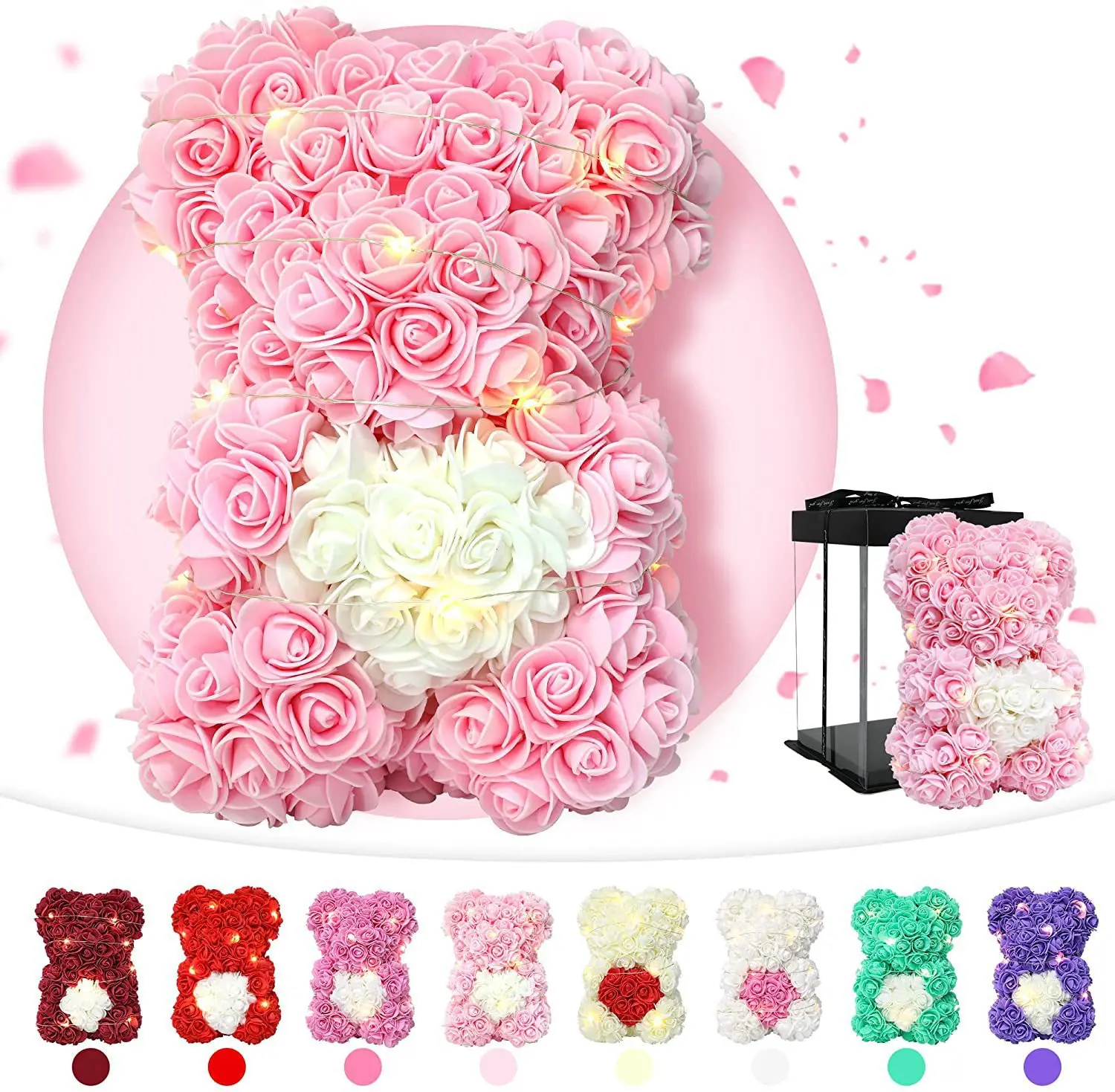 Top Quality PE Flower Teddy Bears In Gift Box 25cm/40cm Foam Rose Flower For Valentine Day Gift Rose Bear