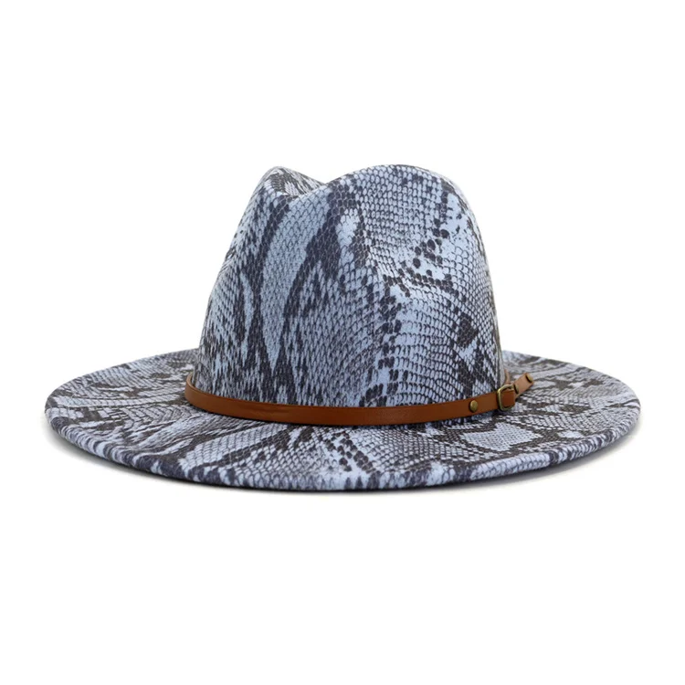 New Fashion Big Brim Jazz Hat Snake Pattern Party Wide Brim Jazz Woolen Fedora Hat