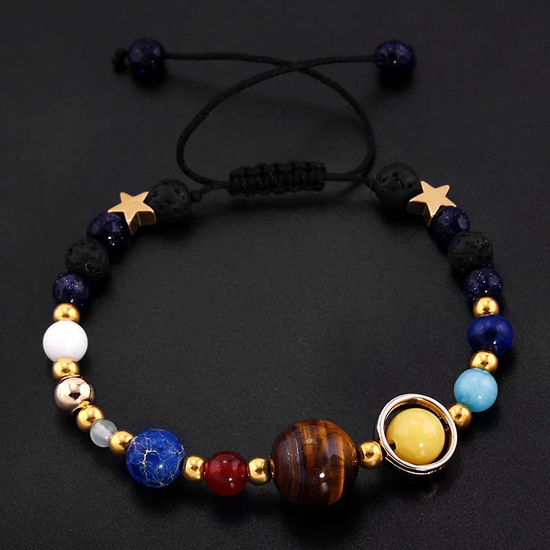 Different Size Solar System Planet  Beads Agate Crystal  Amethyst Healing Energy Stone  Bracelet ST044