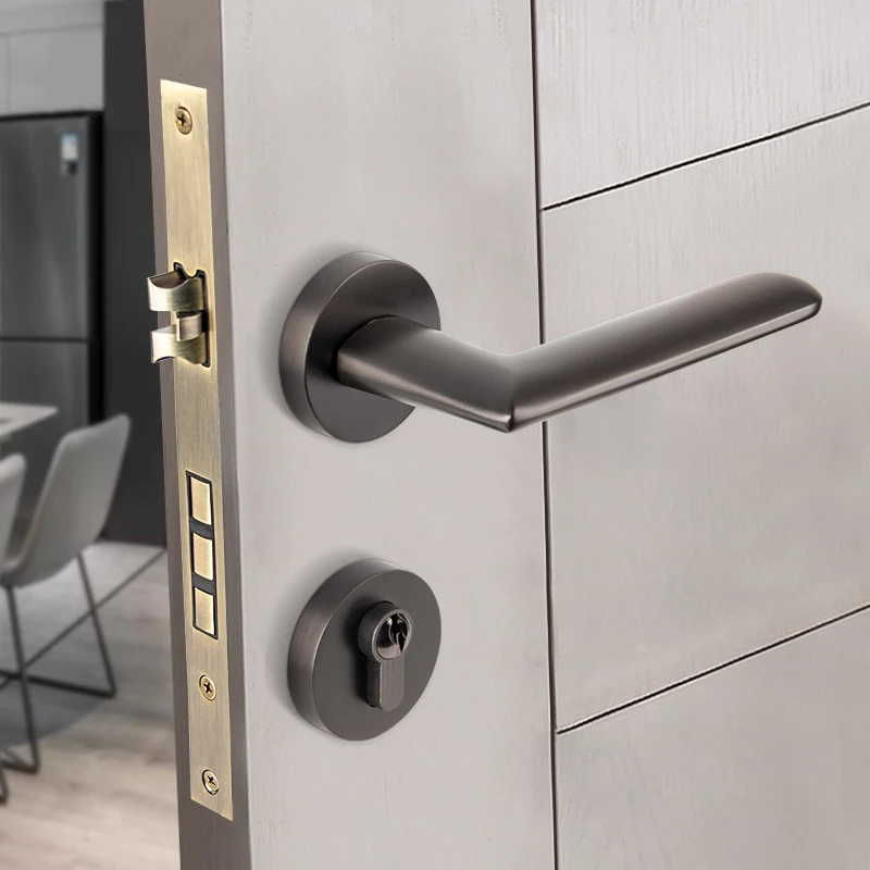 FREE SAMPLE pure copper interior lock hardware simple wooden door sock mute room door handle split handle smart door lock