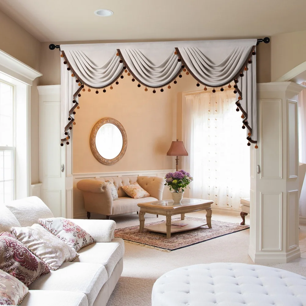 Modern Cream Velvet Curtain Valance Set Living Room Chinese Blackout Cortina Waterfall Pelmet for Home Ready Made