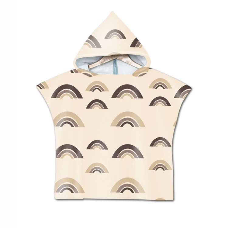 Small MOQ Custom Printed Towel Hooded Children Beach Poncho Towel for Kids