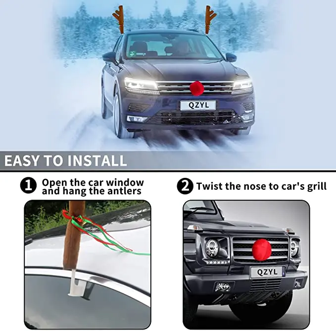 High Quality Vintage Style Christmas Reindeer Car Kit Elk Vehicle Costume Antler Nose Gift Bag Silk Material Outdoor Holidays