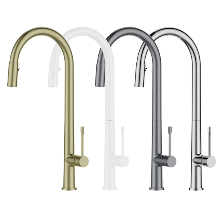 Luxury Brushed Gold Deck Mounted Pull Out Hot And Cold Water Single Handle Single Hole Anti Splash Kitchen Sink