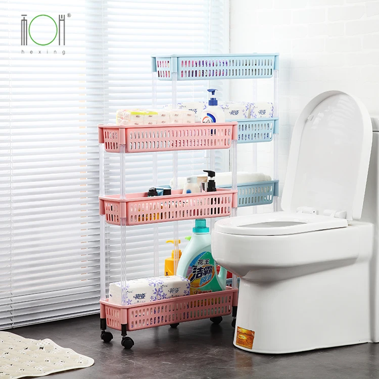 
kitchen bathroom movable plastic storage racks 4-tier corner shelf with wheels 