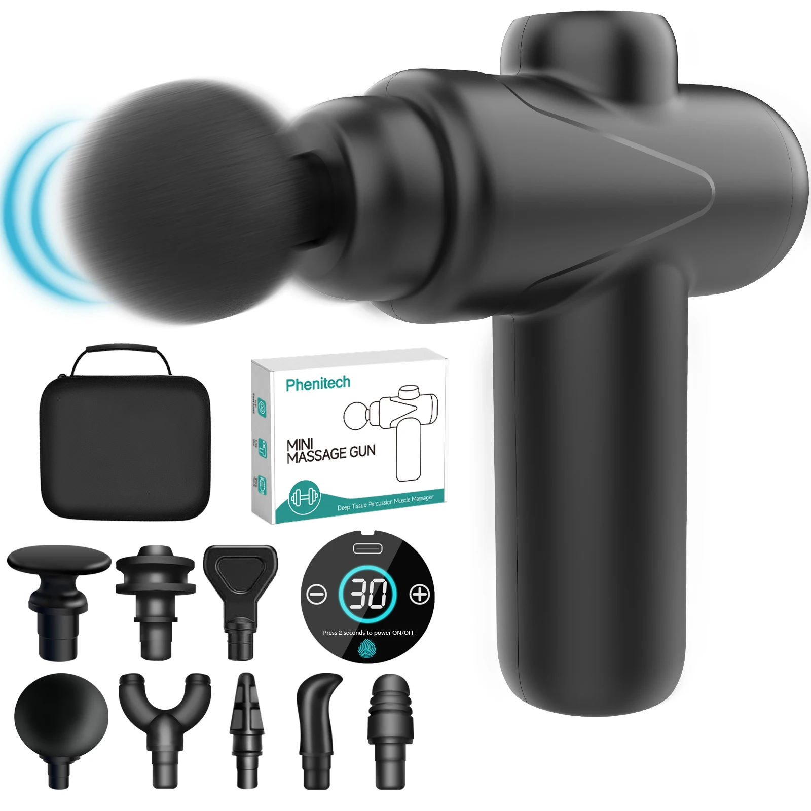 Mini Massage Gun Cordless Handheld Deep Tissue Muscle Massager 30 Speeds Vibration Percussion Massage Device Super Quiet