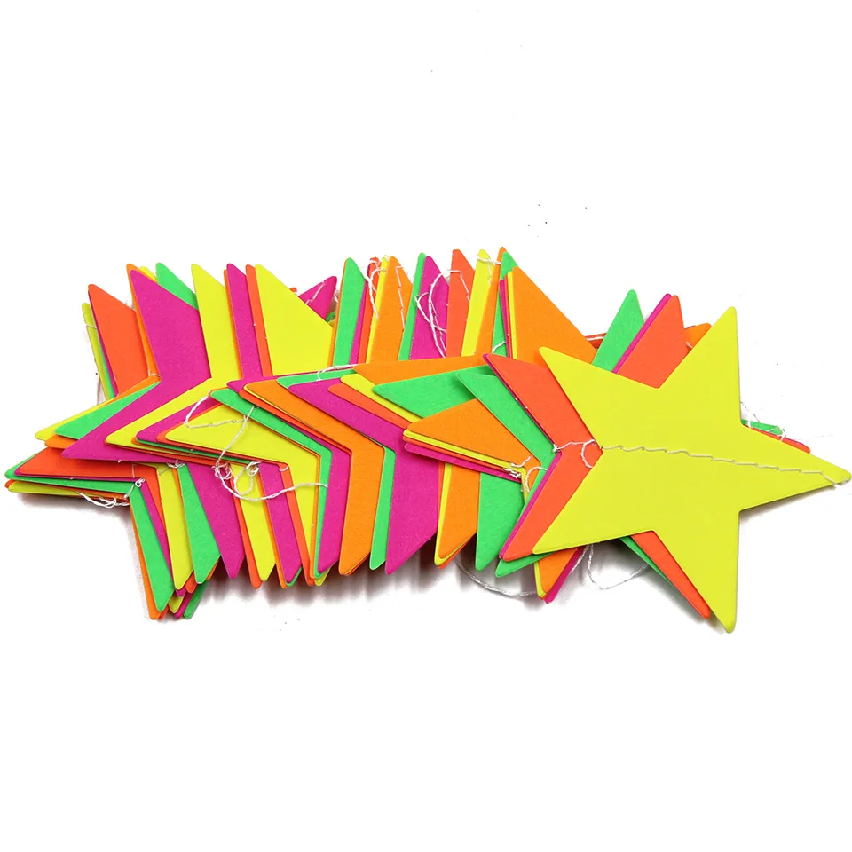 star  Banner Garland Bunting Colorful Fluorescent Luminous Grow In Dark Party Decoration for round neon garlandBaby Shower