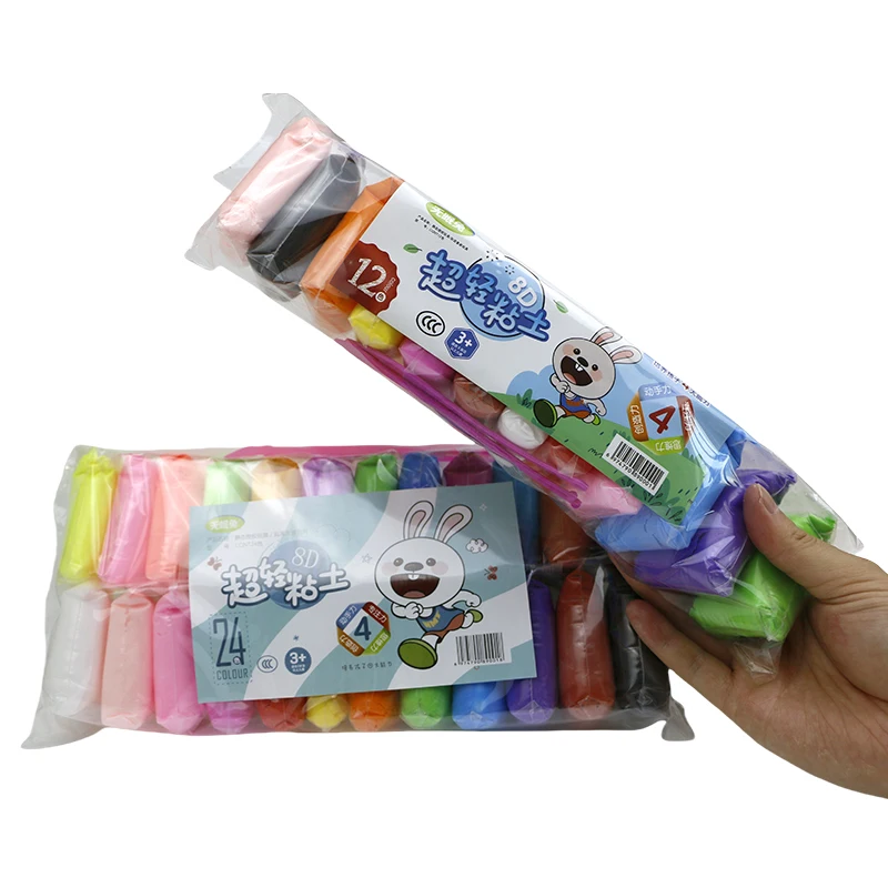 Wholesale 24 colors Safe Non-toxic Handmade DIY Colorful Light Play dough Slimes Kids Ultra light Clay