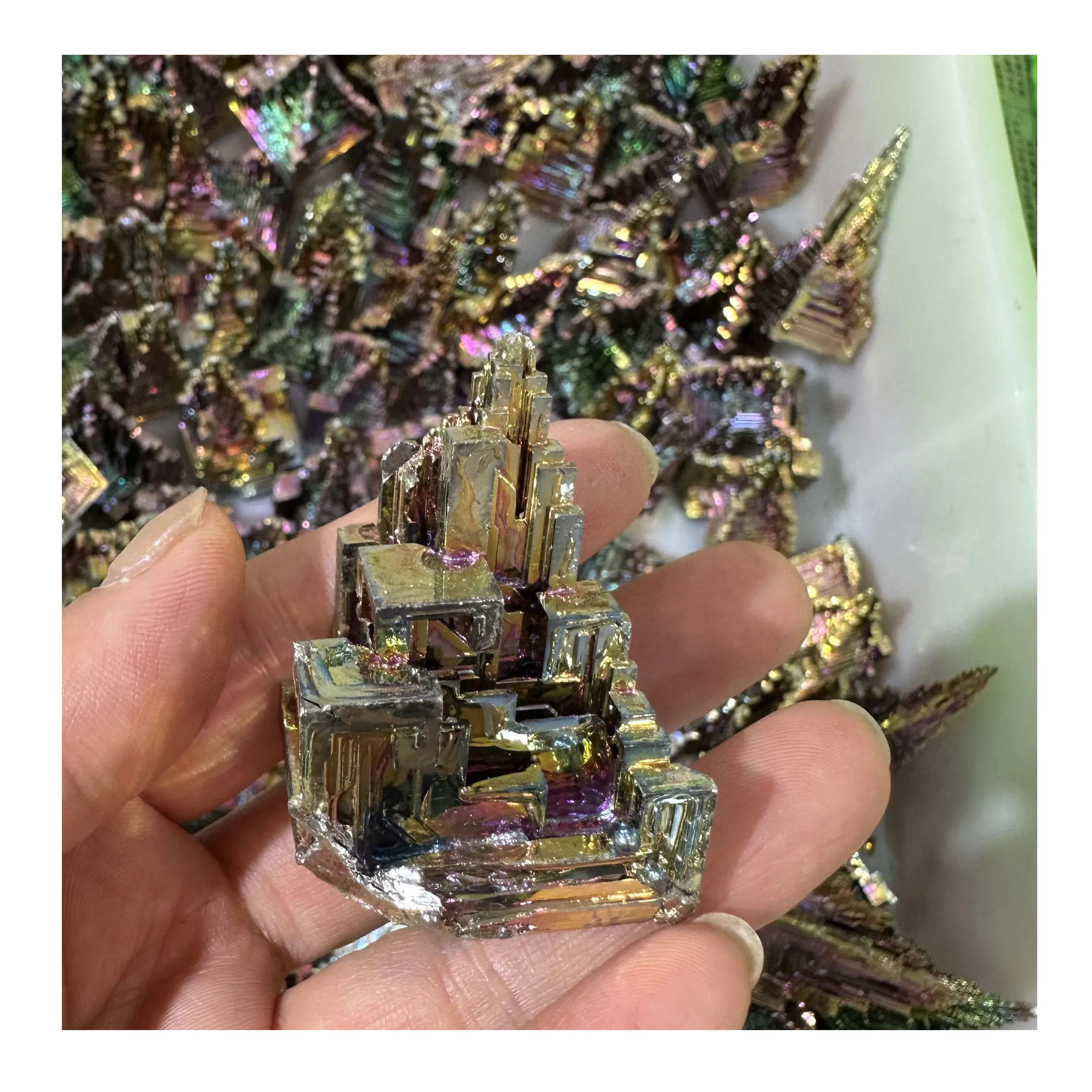 Loose Bismuth Crystal Gemstone Feng Shui Style Carved Specimen Pyramid for Healing