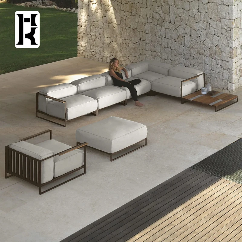 Роскошная уличная мебель отель проект из нержавеющей стали Патио Сад Диван Набор во дворе L формы открытый диван