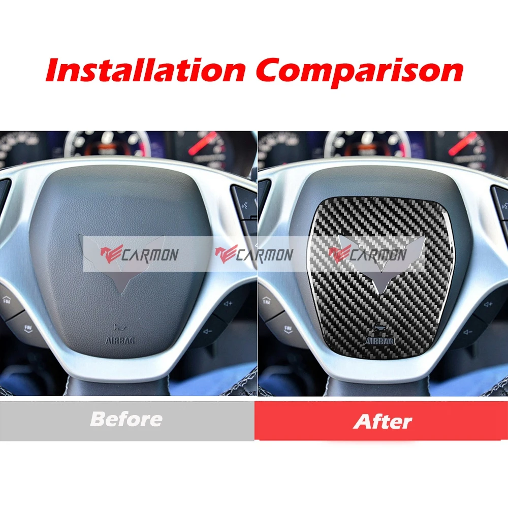 Car Carbon Fiber Steering Wheel Logo Emblems Cover Stickers For Chevrolet Corvette C7 2014-2019 LHD Car Interior Sticker