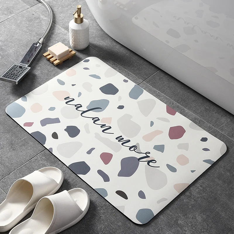 Modern Bath Mats,Household Bathroom Doorway Super Absorbent Non-slip Abstract Diatomite Floor Foot Mat