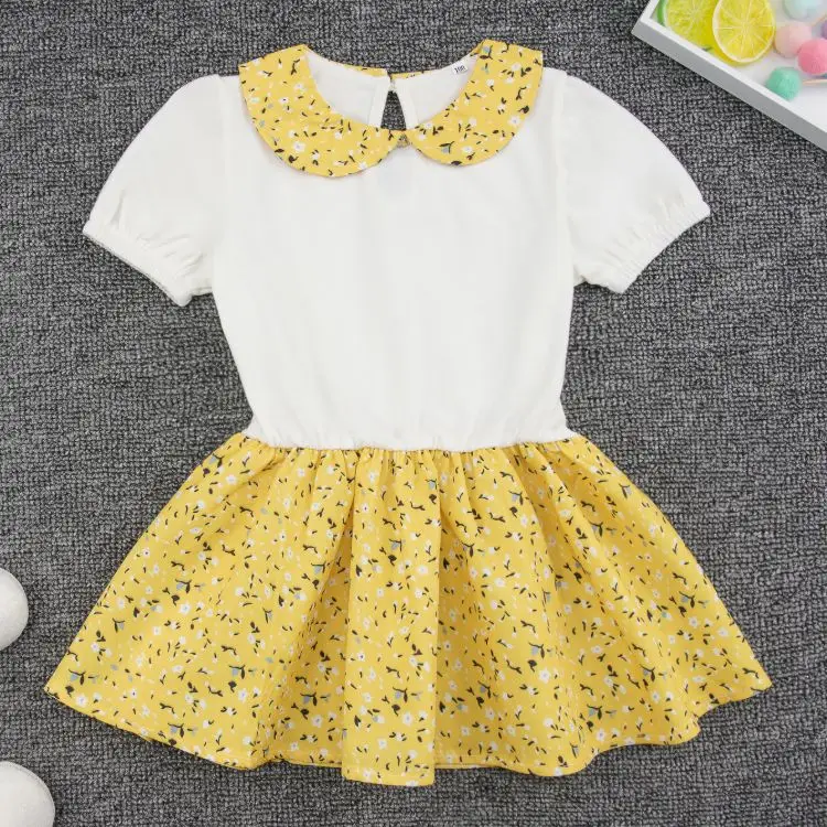 
2020 children clothes girls dresses summer toddler peter pan collar short sleeve infant baby girl floral dress 