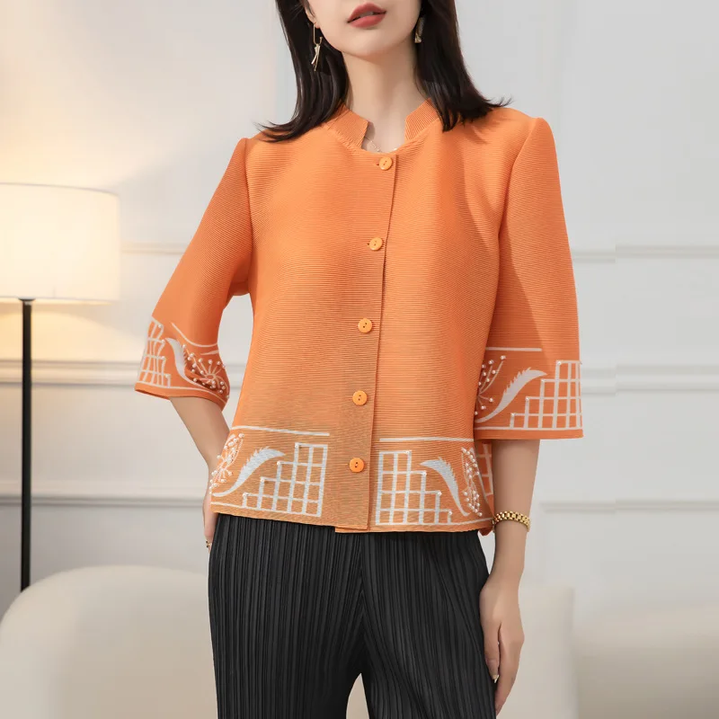 Pleated print beaded short 2022 Spring and autumn new loose temperament coat