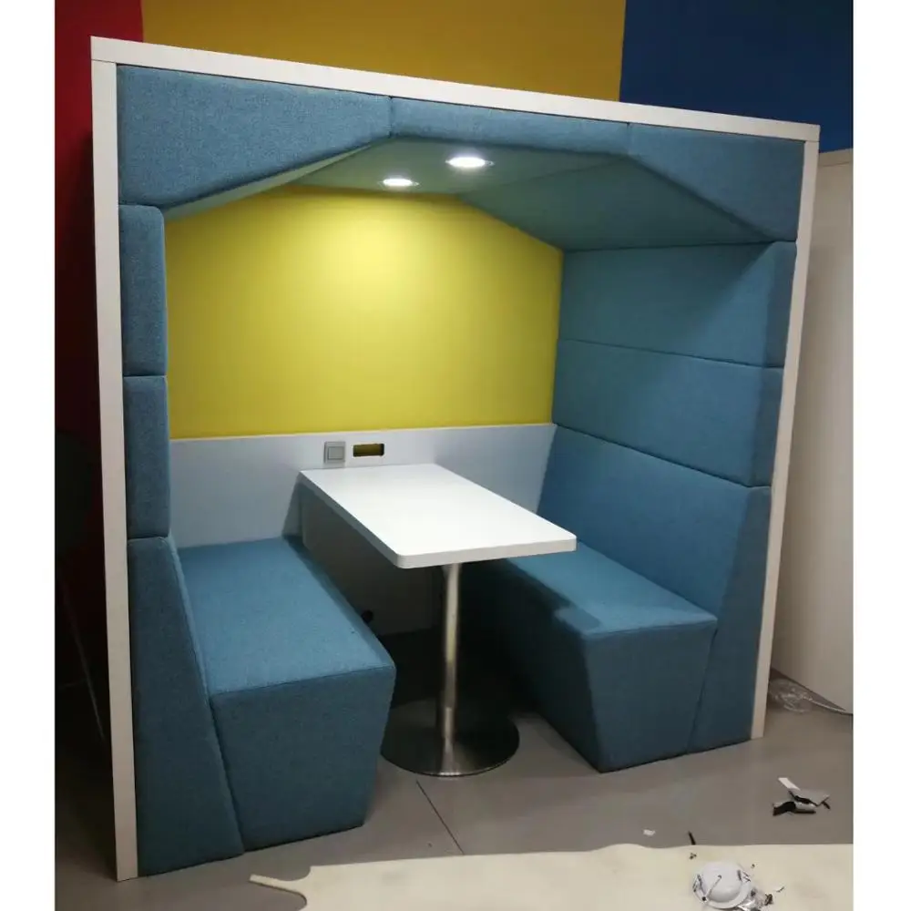 Modern privacy wooden office meeting pod booth seating with center table