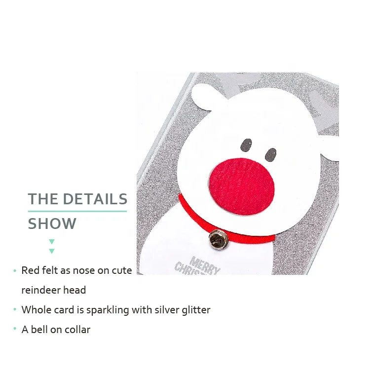 
3D Handmade Shiny Silver Glitter Cards, Cute Reindeer Christmas Gift Greeting Cards 