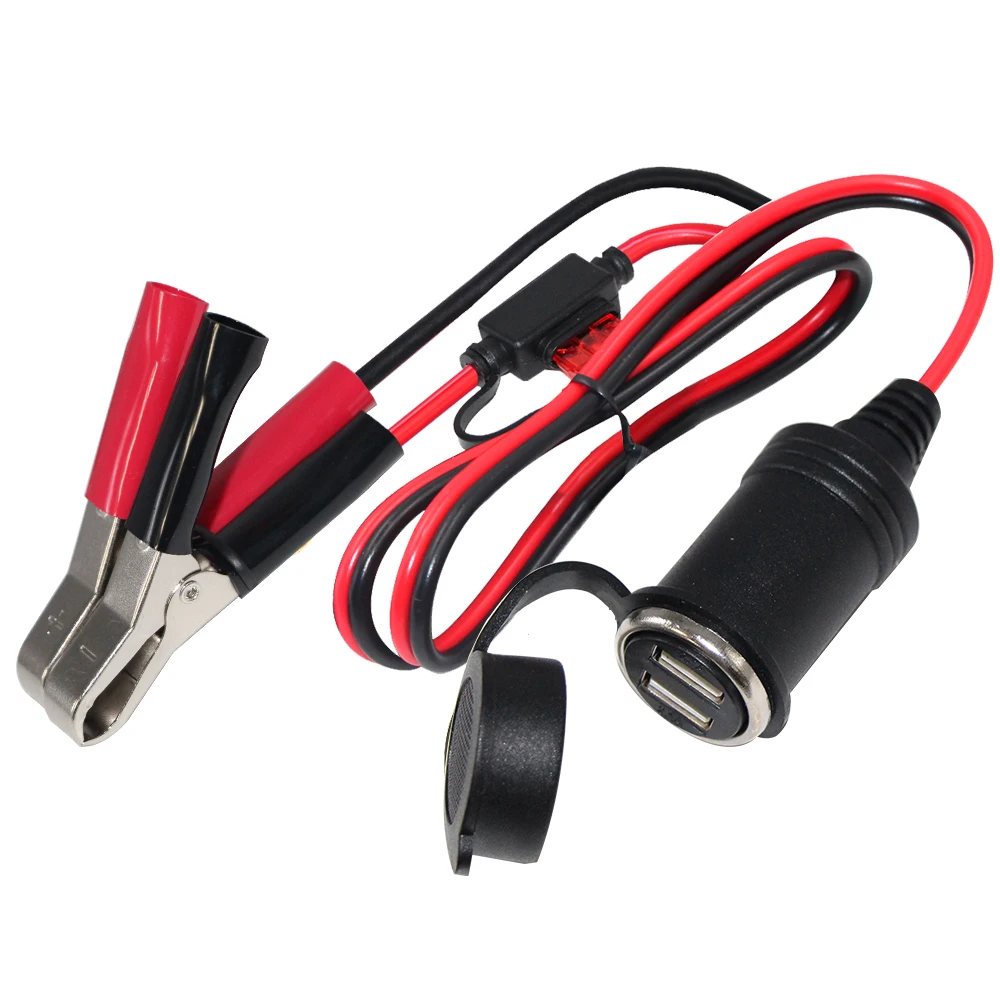 12V Battery Clip-On Clamp Alligator Clips to Car Cigarette Lighter Female Socket Adapter Power Cable
