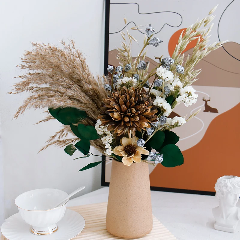 BJ-016 wholesale luxury natural wedding centerpiece eucalyptus leaves dry flower bouquet for home decoration