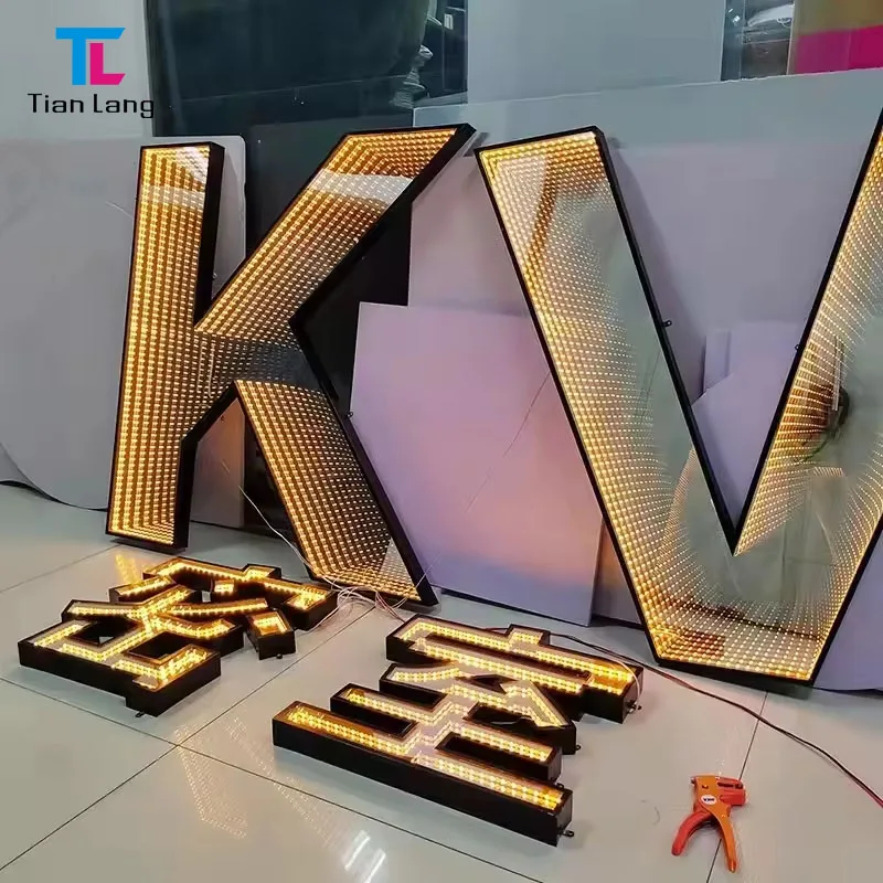 Acrylic 3d letters mirror Infinity Thousand Layer Mirror Indoor Decoration LED Infinity Letter Mirror