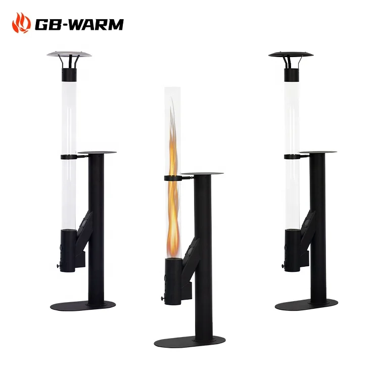 Outdoor patio heater wood pellet fireplace stove with torch kit glass tube