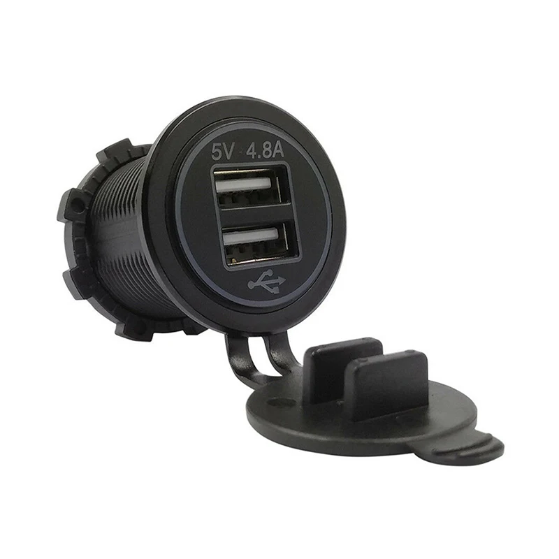 DC USB round socket 5V 4.8a dual usb charging socket with blue led  ip66 car usb socket