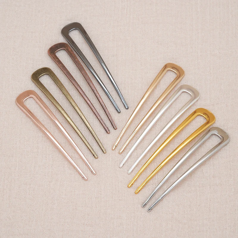 2cm*10cm Classical U Shape Metal Hair Forks Hairpin Two Teeth Korean Style Hair Stick  for Long Hair & Bun Head Hair Decoration