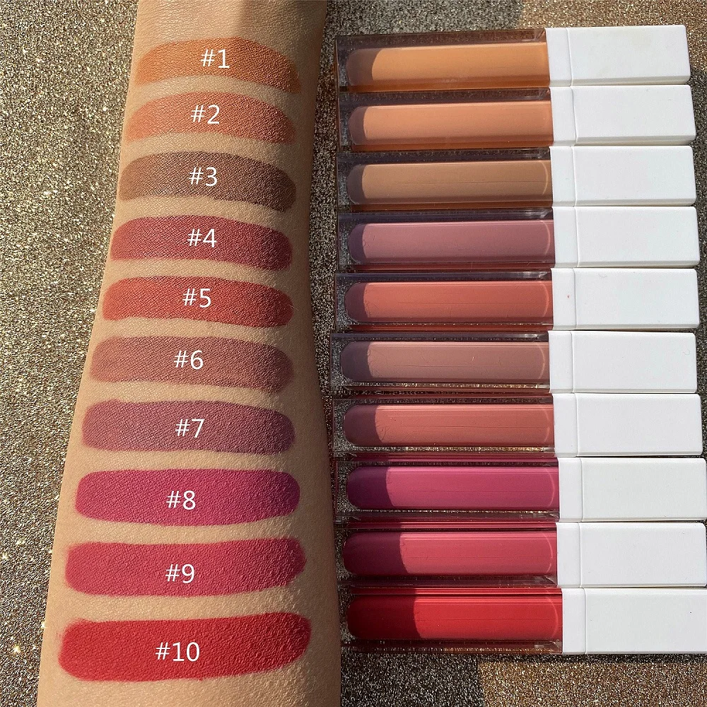 Custom Private Label Makeup Matte Lipstick Liquid Waterproof Long Lasting Red Velvet Brown Nude Tint Lip Gloss