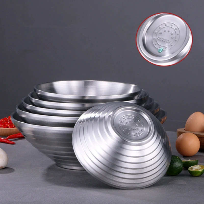 Double Layer Japanese Ramen Bowl Stainless Steel Anti-Scalding Instant Noodles Salad Food Bowls for Restaurant Kitchen Tableware