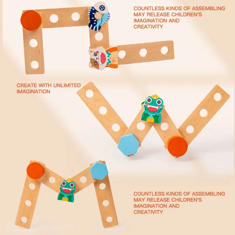 Educational building toy wooden lacing beads Wooden Animal Screw Set Toy