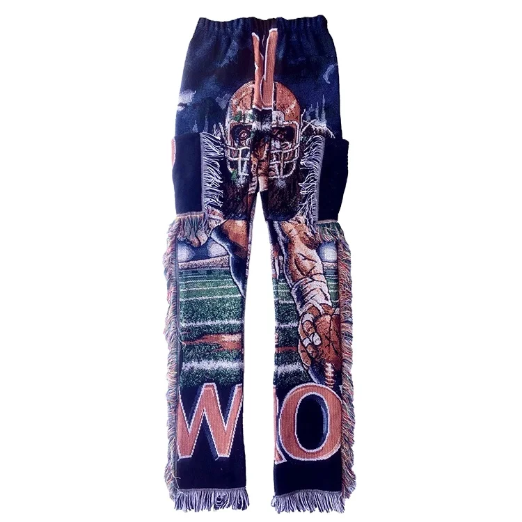 Custom Baggy Loose Fit Cargo Stacked Men Woven Blanket Tapestry Pants Men Trousers