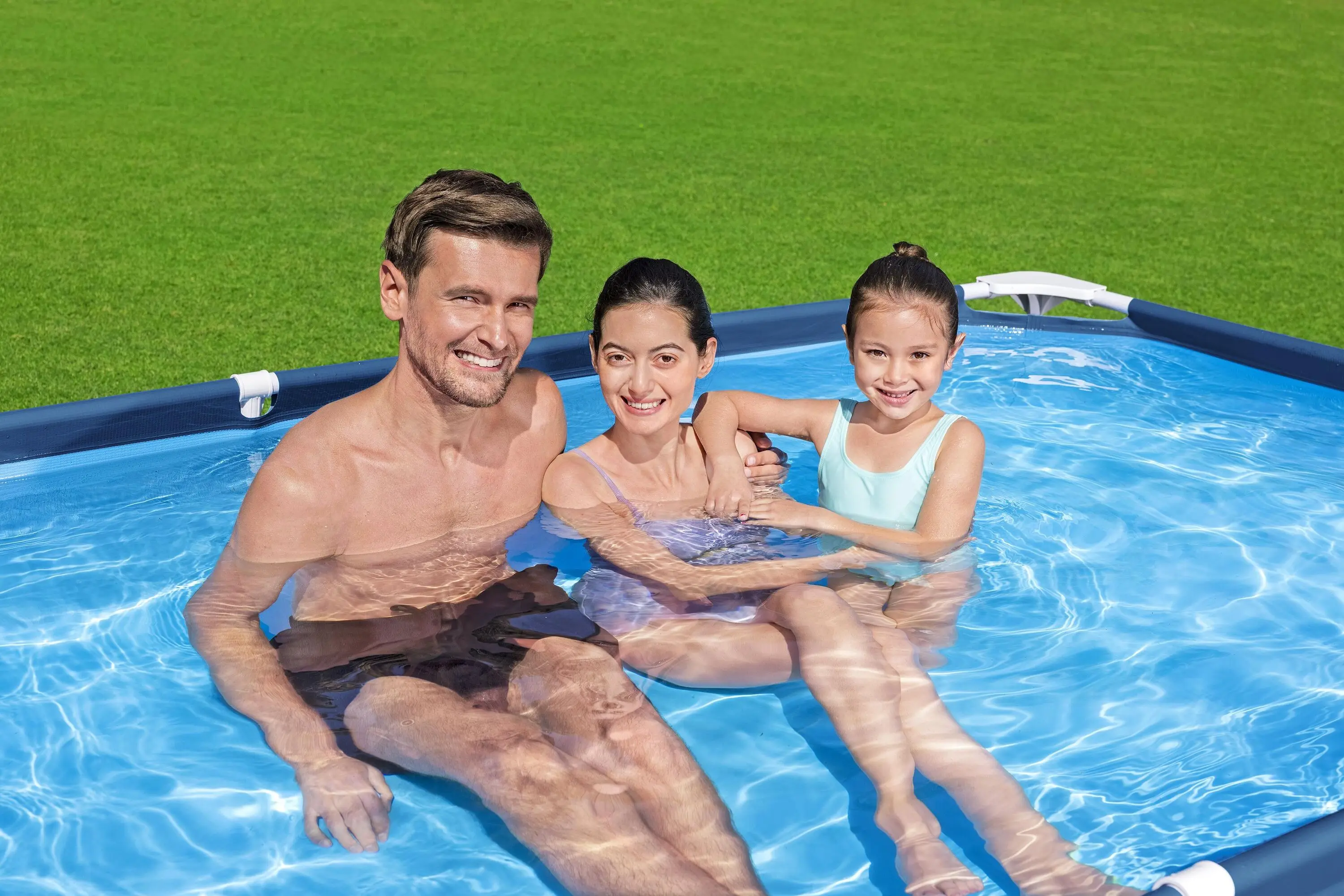 Bestway 56403 2.59 m x 1.70 m x 61cm Steel Pro Above Ground Portable Rectangular Steel Frame outdoor Swimming Pool for family