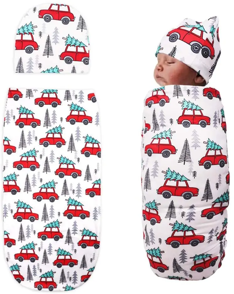 Newborn Sleep Sack Dinosaur Bear Print Sleeping Bag Baby Cocoon Swaddle with Knot Hat Beanie