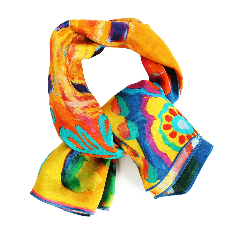 Dacheng Wholesale Custom Made Women Scarves Painting Printed Shawl Square Silk Scarf